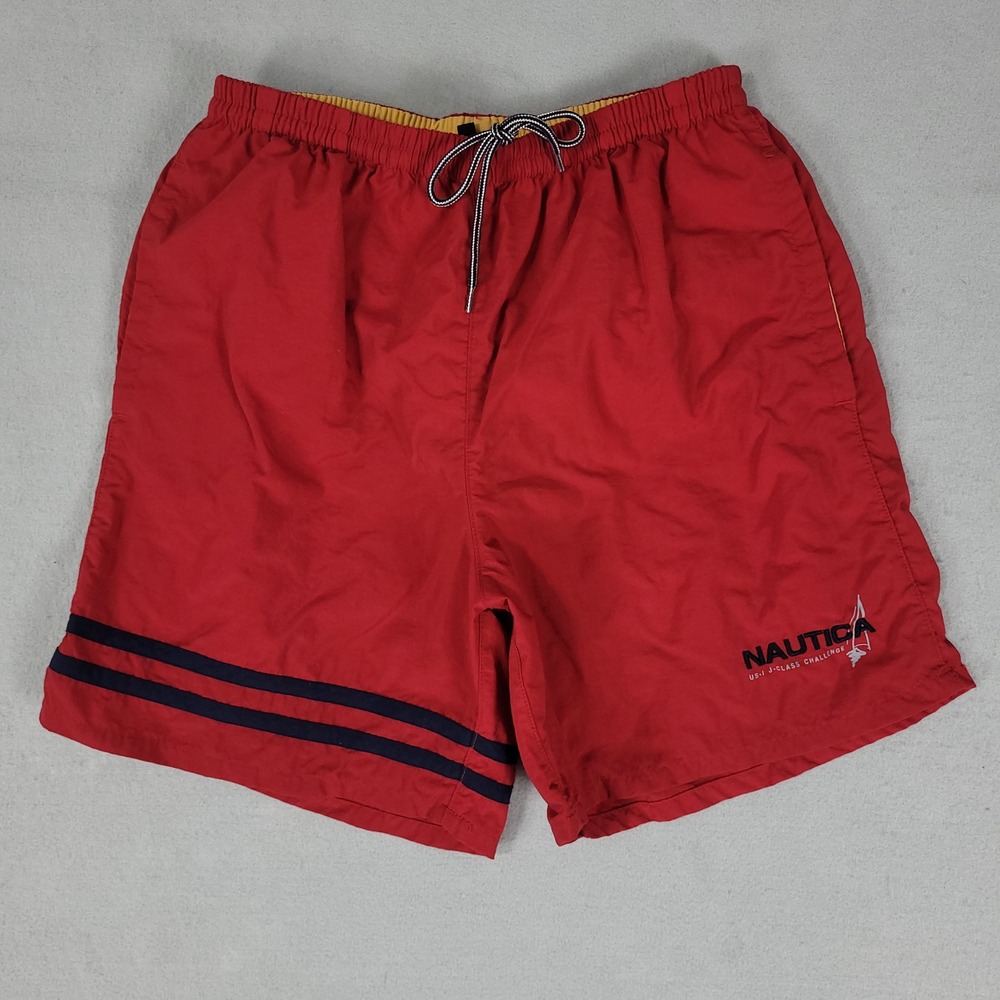 Nautica Swim Trunks Mens S Red Nautical J-Class Challenge Nylon VDR477